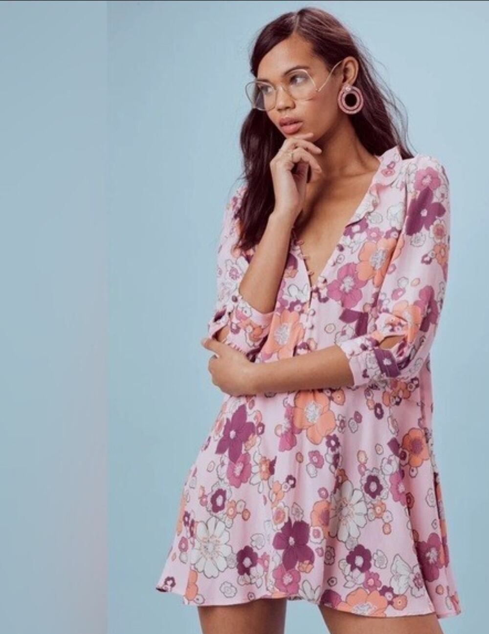 For Love & Lemons magnolia trapeze mini dress Womens S Floral 70s flower *Read*